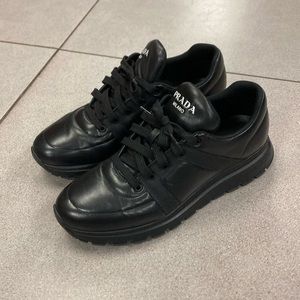 Prada lamb skin sneakers. All black. Size US 11, EU 44